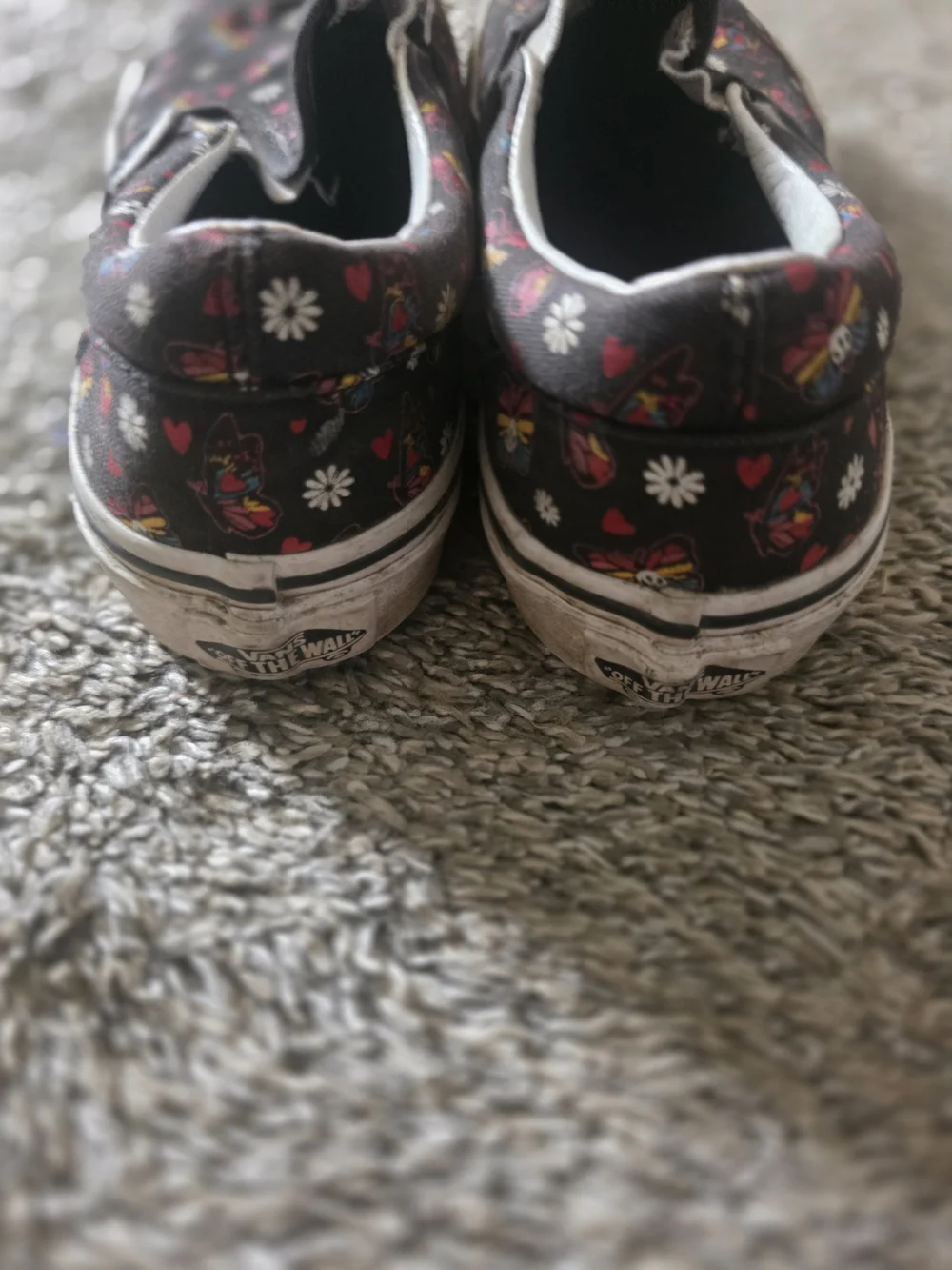 Kids Vans Slip-On Canvas Shoes with Colorful Skull Butterfly Print - Black